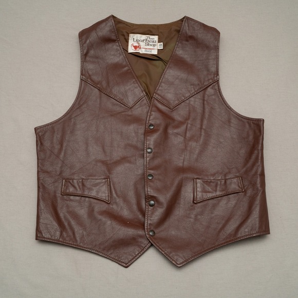 Other - Vintage 70s 80s Sears Leather Shop Dark Brown Leather Vest 44 Reg Cowboy Western